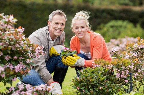Professional landscapers working on a residential property in Enfield